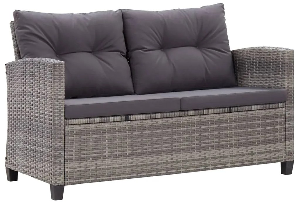 vidaXL Sofá de jardim 2 lugares com almofadões 124 cm vime PE cinzento