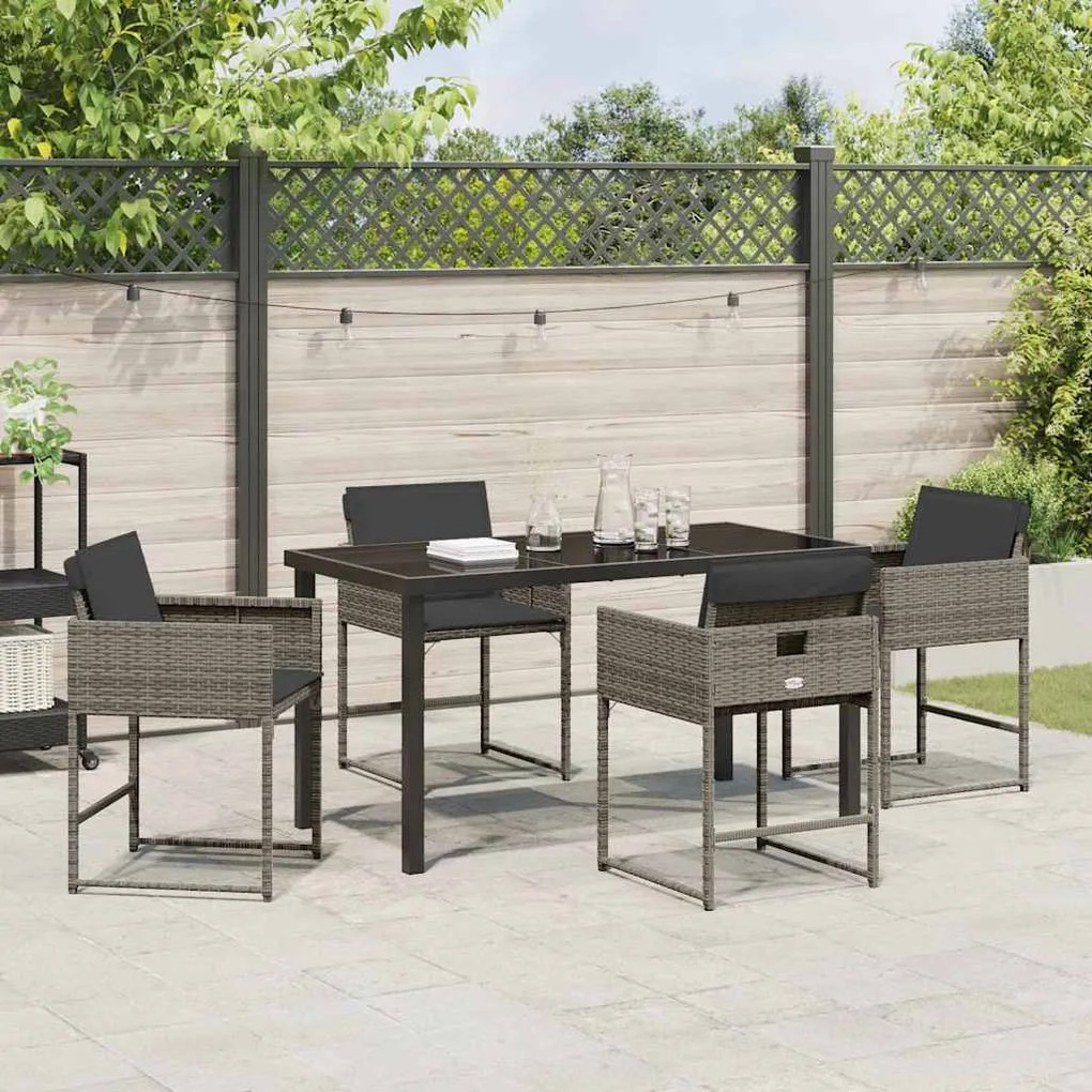 Conjunto de Jantar de Jardim com 5 Peças e Almofadas Cinzas de Rattan