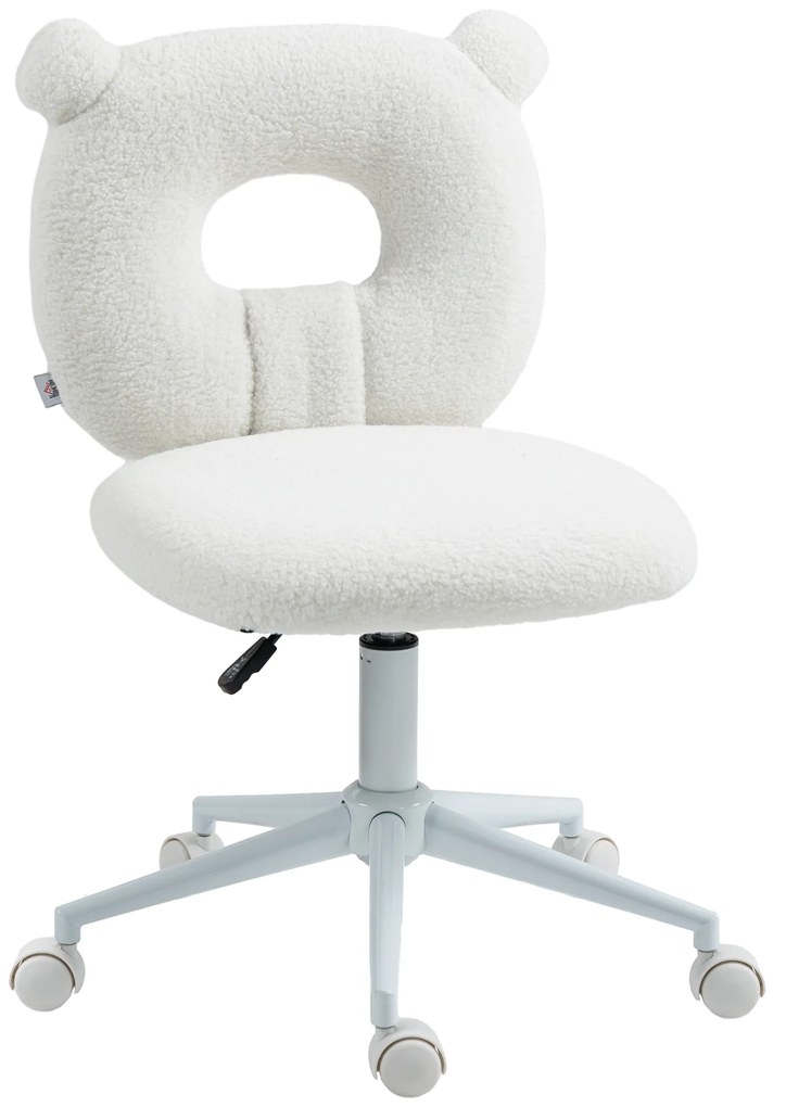 Cadeira de Secretária de Carneirinho Cadeira Infantil Giratória com Encosto em Forma de Urso 50x56x80-90 cm Branco