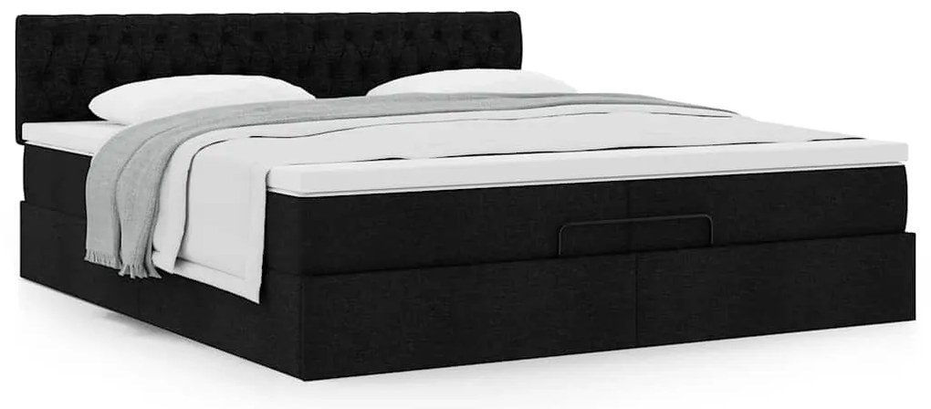 Estrutura de cama otomana com colchão 200x200 cm tecido preto