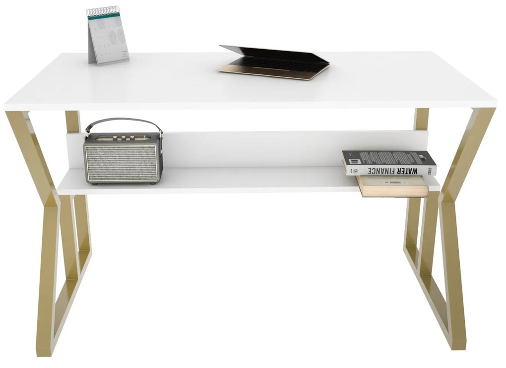 Secretária Wake – Branco Dourado – 120 cm x 72,8 cm x 60 cm