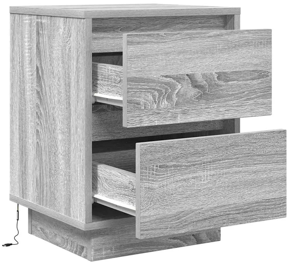 Mesas cabeceira c/ luzes LED 2 pcs 38x34x50 cm cinzento-sonoma