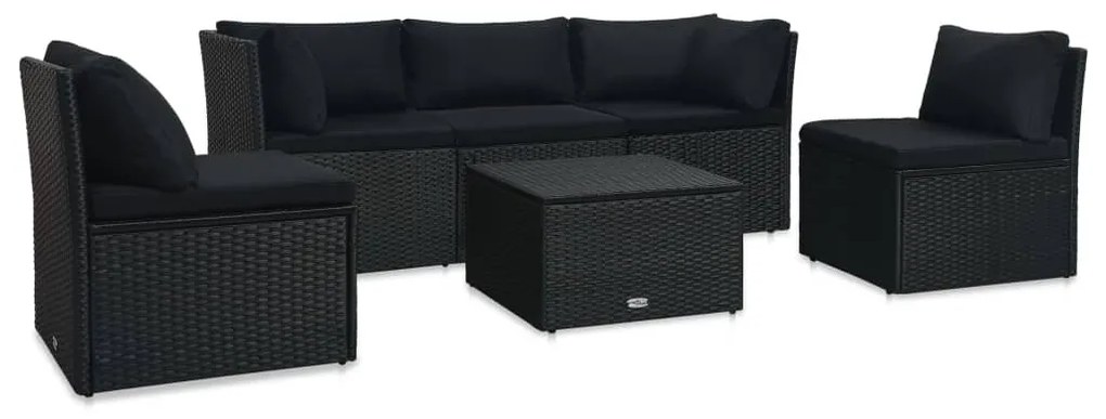 vidaXL 4 pcs conjunto lounge de jardim c/ almofadões vime PE preto