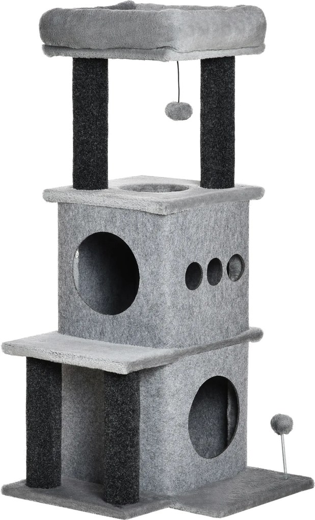 PawHut Árvore Arranhador para Gatos com Plataformas e Arranhadores 48x48x100 cm Cinza | Aosom Portugal