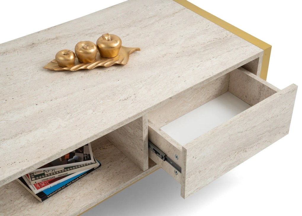 Mesa de Centro Haldizen – Travertino Dourado – 105x40x55 cm