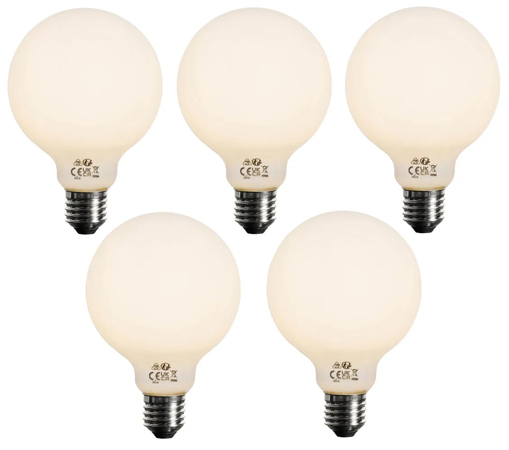Conjunto de 5 Lâmpadas LED E27 Opal G95 Reguláveis 5W 450LM 2700K