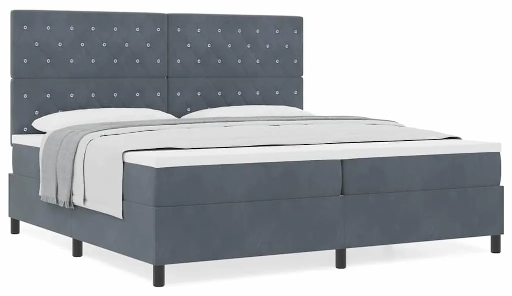 Cama Box Spring vidaXL com Colchão Cinza Escuro 200x200 cm Veludo