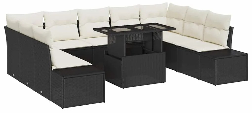 Conjunto de Sofá de Jardim com 10 Peças e Almofadas em Rattan Preto