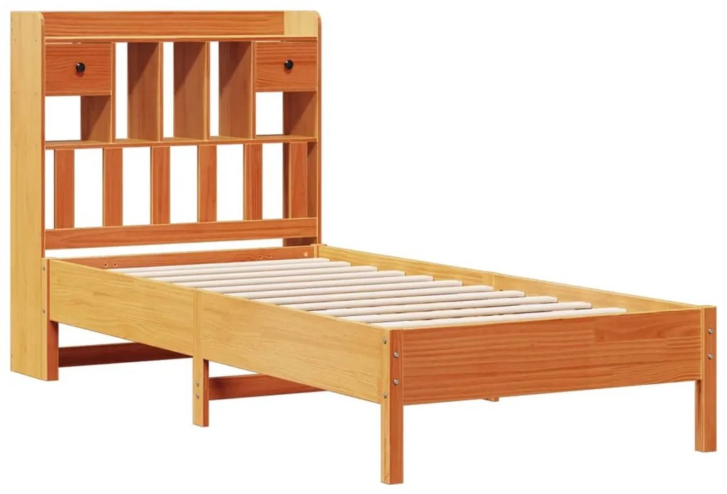 Cama com estante sem colchão 75x190cm pinho maciço castanho-mel