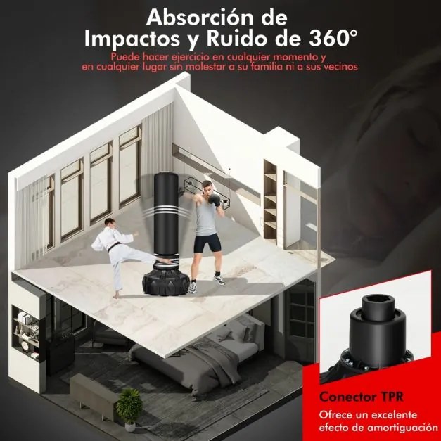 Saco de boxe 48 cm x 48 cm x 170 cm resistente a rasgos com rebote rápido e base com ventosa para adultos, jovens e crianças para uso doméstico Preto