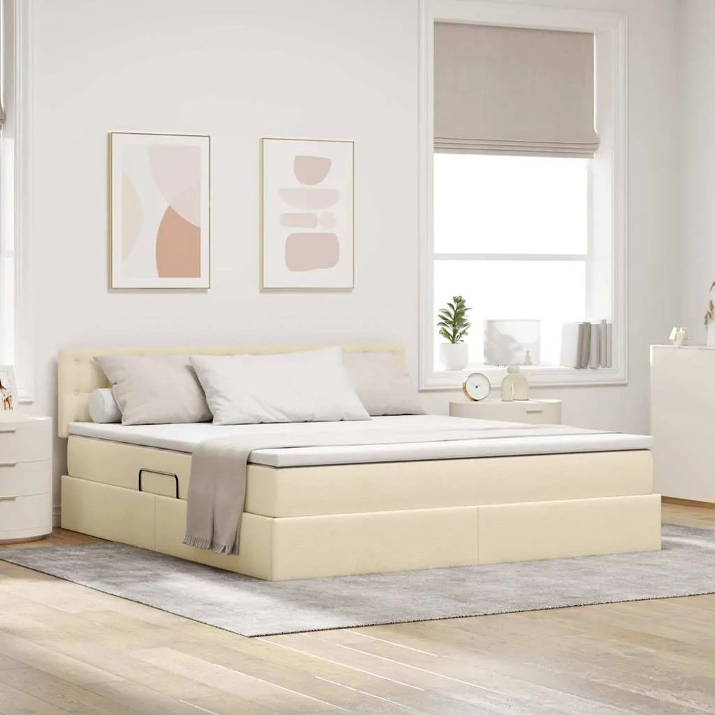 vidaXL Cama com arrumação e colchão com colchão Creme 180 x 200 cm