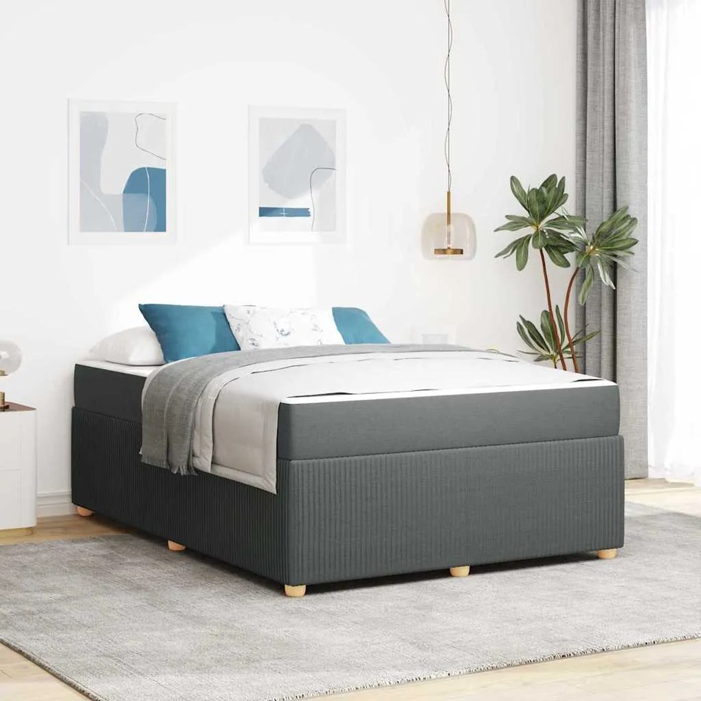 vidaXL Estrutura da Cama com colchão Cinza Escuro 140 x 200 cm tecido