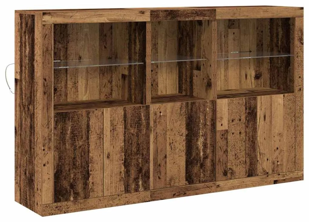 Buffet Lateral com Luzes LED Madeira Antiga 162x37x100 cm Madeira Recu