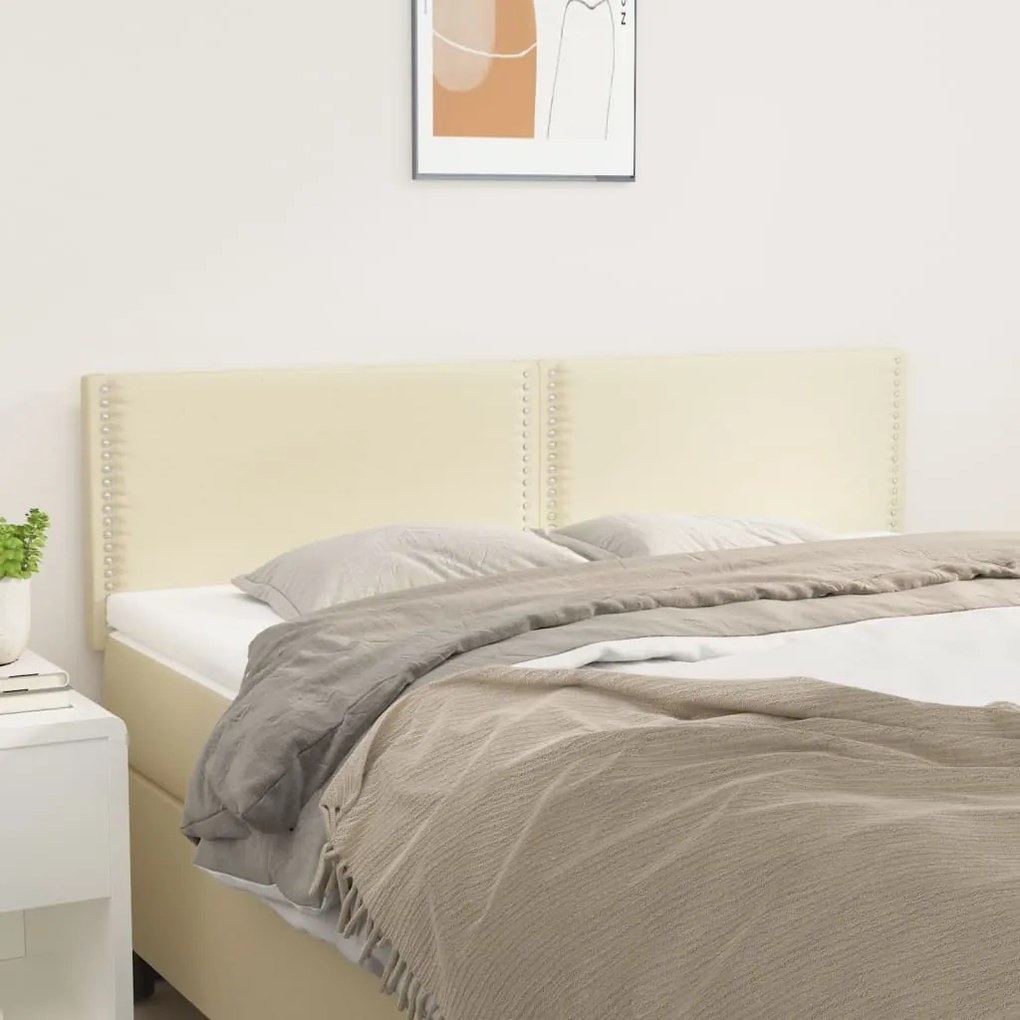 345934 vidaXL Cabeceira de cama 2 pcs couro artificial 72x5x78/88 cm creme