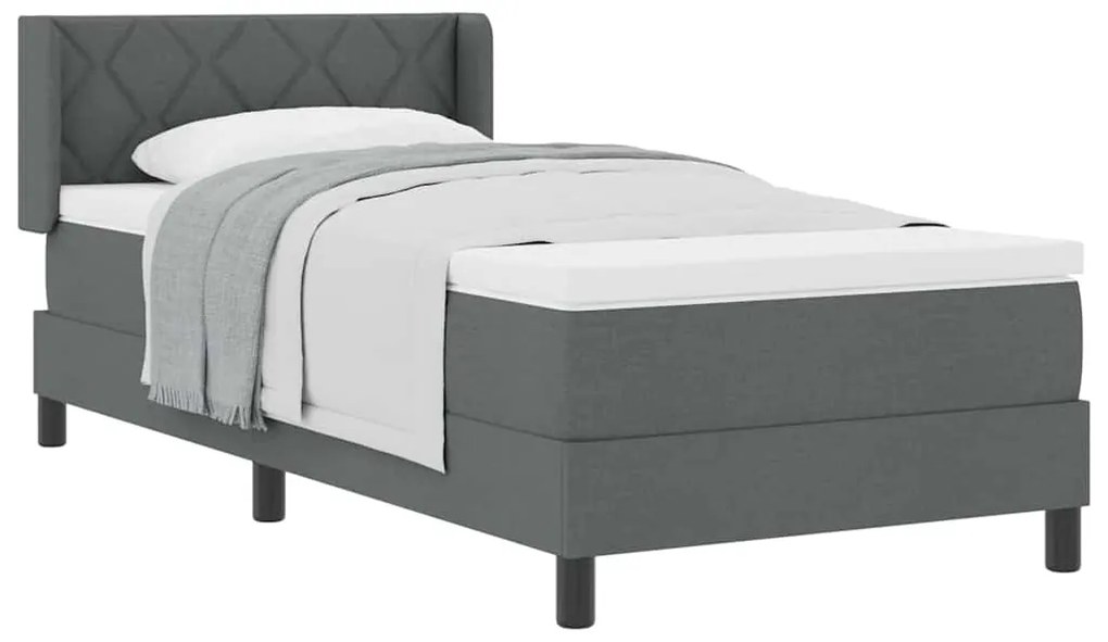 Cama Box com Colchão em Cinza Escuro - 100x200 cm, Tecido
