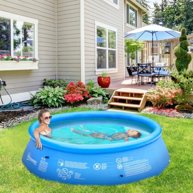 Piscina Inflável Redonda 4.000 Litros Ø274x76cm para 3-4 Pessoas Piscina Insuflável Familiar Adultos e Crianças com Inflador de Mão para Jardim Pátio