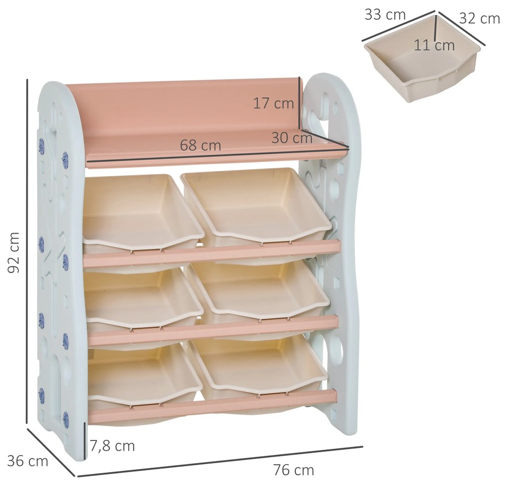 Organizador de Brinquedos para crianças tipo Estante Infantil com 6 Caixas para quarto Sala de Jogos Creche 76x36x92cm Creme Coral Azul
