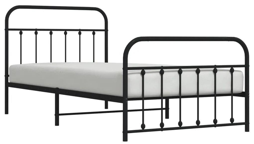 Estrutura de cama com cabeceira e pés 107x203 cm metal preto