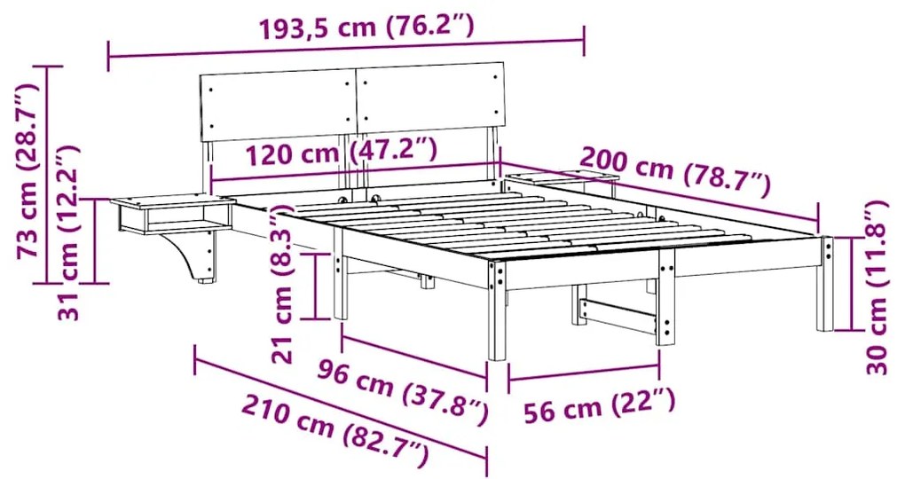 Estrutura de cama com mesas de cabeceira Branco 120 x 200 cm