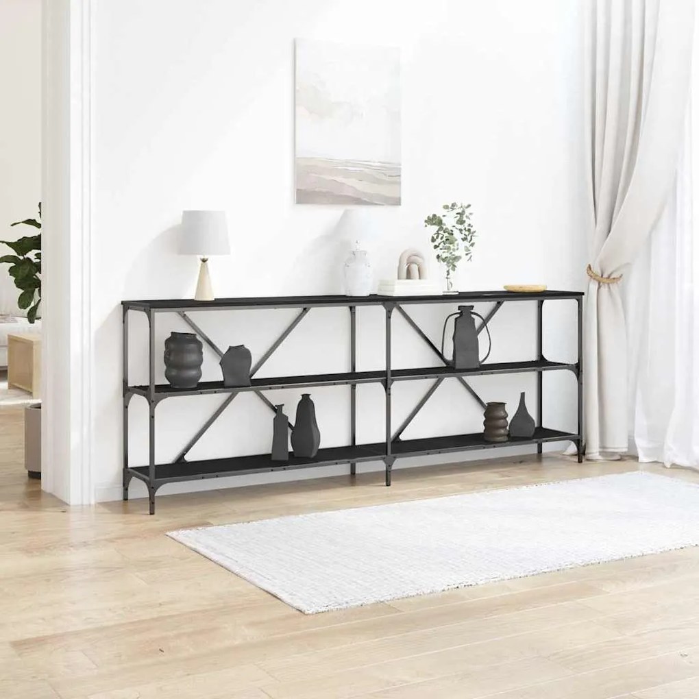 Mesa de Consola vidaXL Preto Carvalho 200x30x75 cm Madeira Revestida e