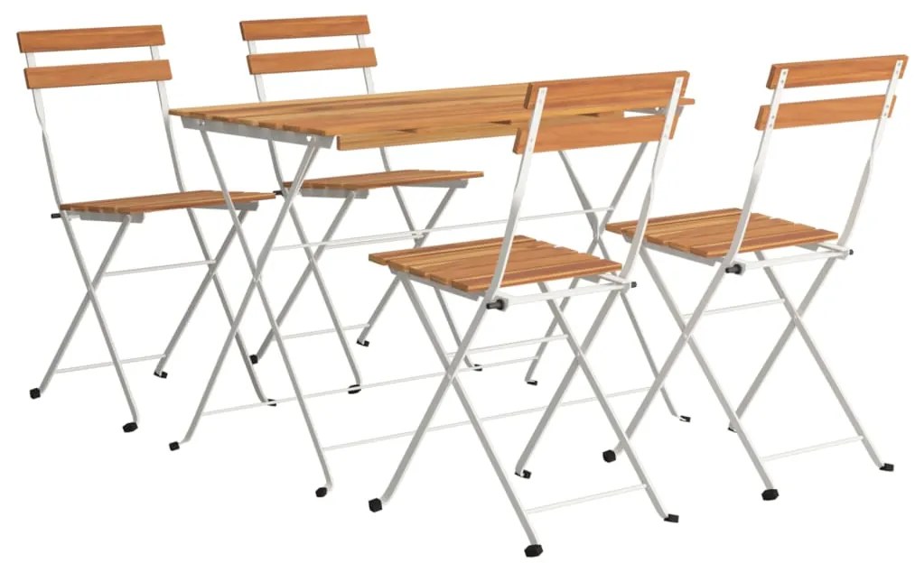 5 pcs conjunto de bistrô dobrável madeira de acácia maciça/aço