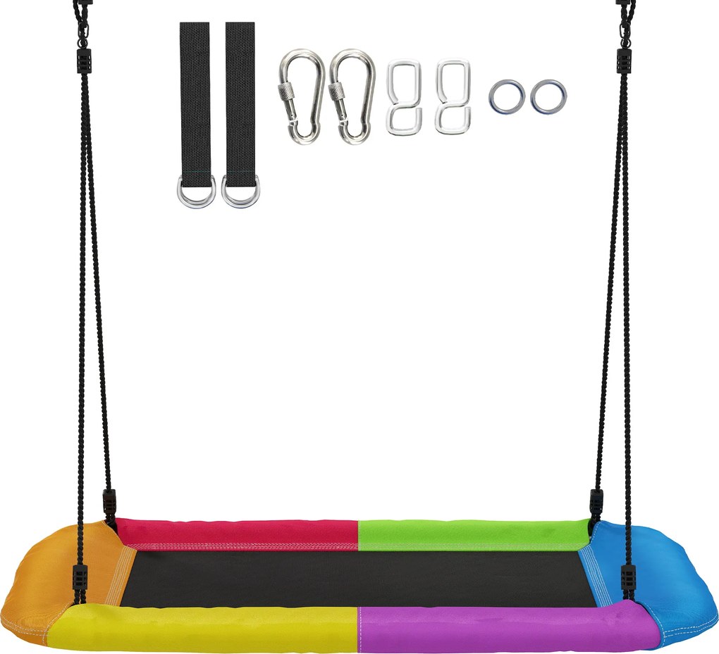 AIYAPLAY Balanço-ninho Ajustável Balanço suspenso até 300kg com cordas ajustáveis para 3-8 anos 148x77x180 cm Multicolorido | Aosom Portugal