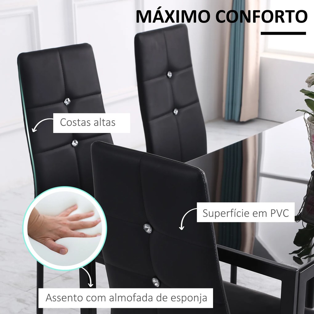 Conjunto de 6 Cadeiras de Sala de Jantar (MESA NÃO INCLUIDA) Estofadas em PU Cadeiras de Cozinha com Encosto Alto com Botões 41x50x97 cm Preto