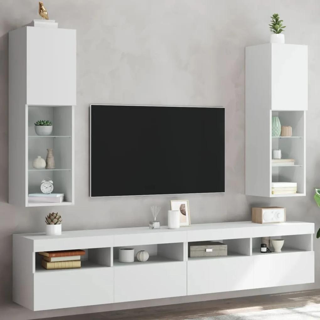 Móveis de TV com luzes LED 2 pcs 30,5x30x102 cm branco