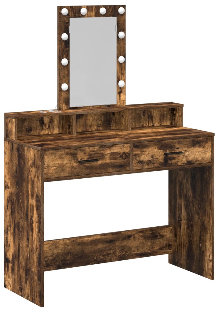 Mesa de Maquiagem vidaXL com Luzes LED Carvalho Fumado 100x41x140 cm