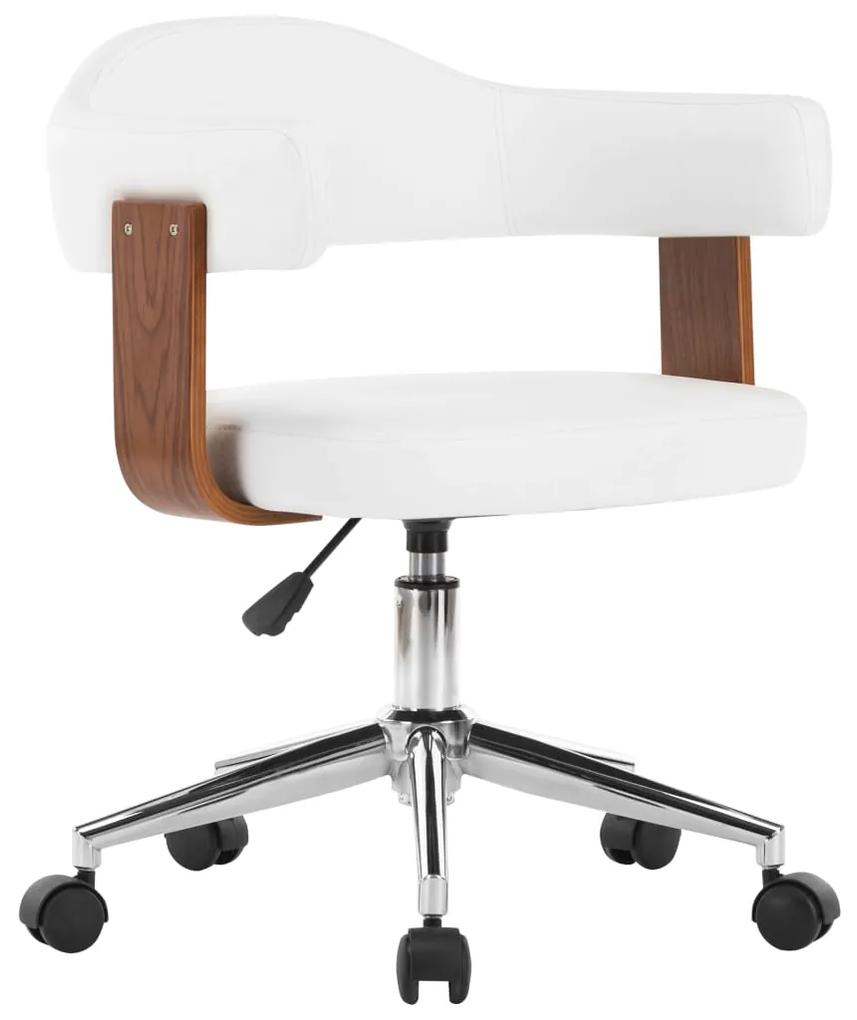 3054837 vidaXL Cadeira escritório giratória madeira curvada/couro arti. branco
