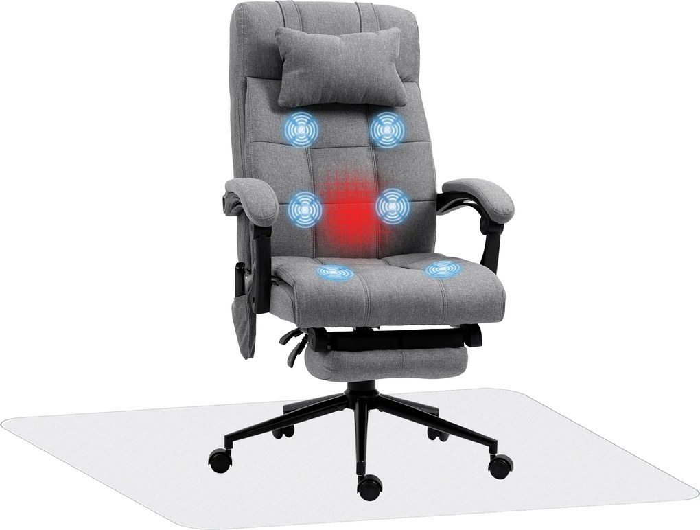 Vinsetto Conjunto de Escritório Inclui 1 Cadeira de Massagem Reclinável 66x76x112-120 cm e 1 Tapete Protetor 90x120 cm Cinza e Transparente | Aosom Portugal