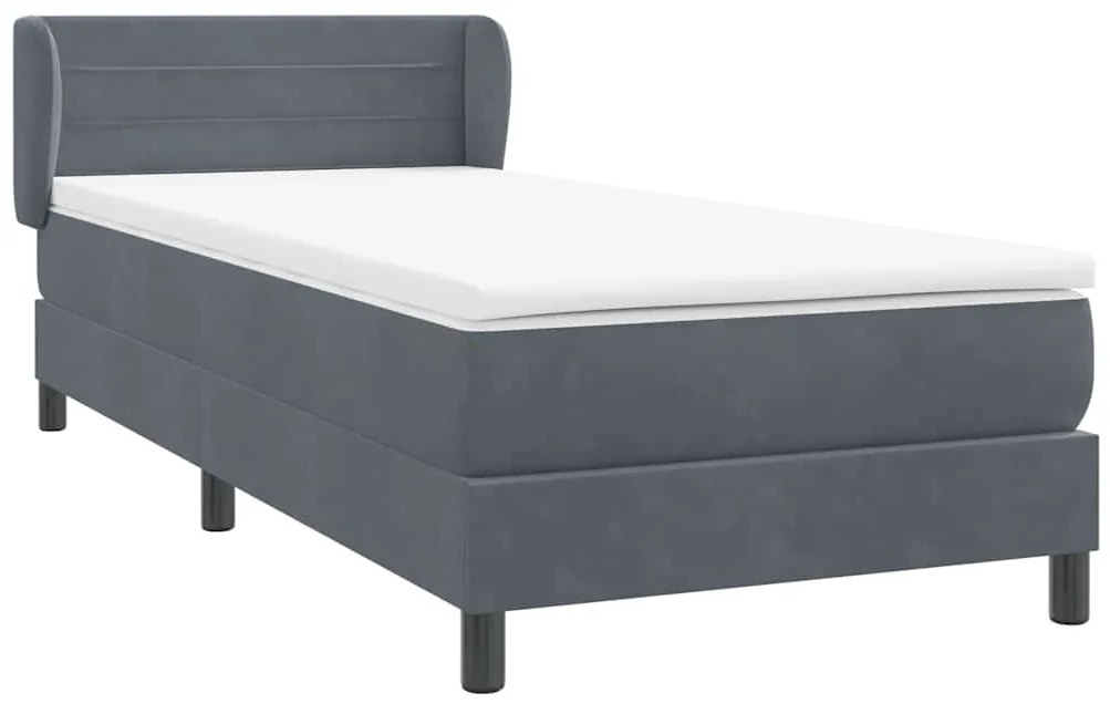 Cama com molas/colchão cinza-escuro 80x210 cm veludo