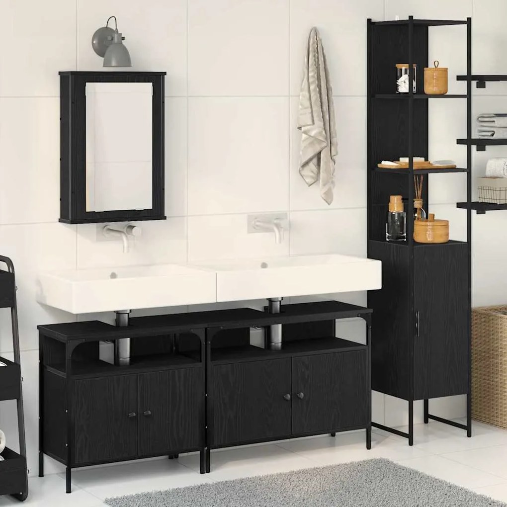 vidaXL Conjunto de Móveis para Banheiro com porta 4 pcs Carvalho preto