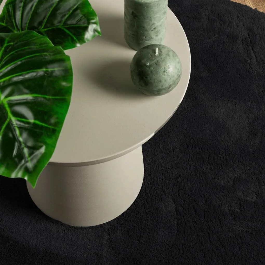 Tapete pelo curto macio e lavável HUARTE Ø 100 cm preto