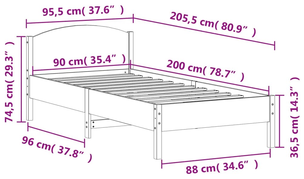 Estrutura cama c/ cabeceira 90x200 cm pinho maciço castanho-mel