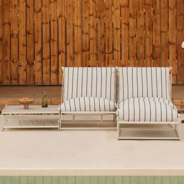 Conjunto De Jardim Amaro Com Sofá Modular De 2 Peças, Mesa Lateral E Pufe Conversível Tapioca Bege - Azul- Marinho - Sklum