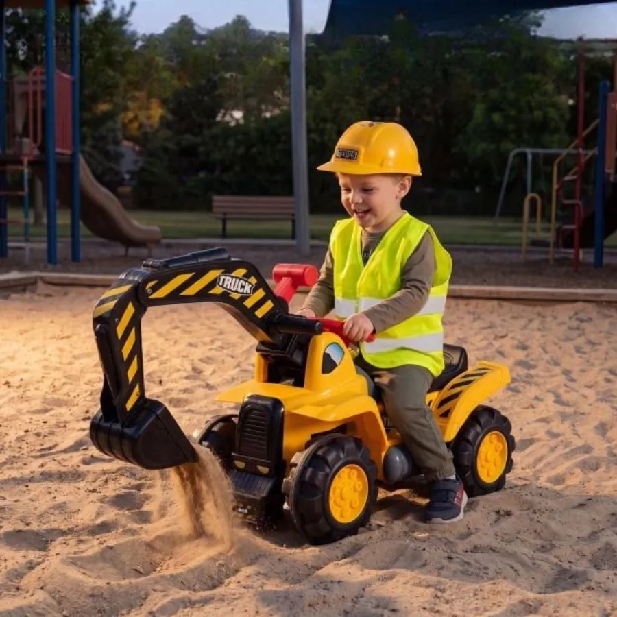Andador Infantil de Construção 3 em 1, 85 x 33 x 44 cm, com Efeitos Sonoros, Amarelo