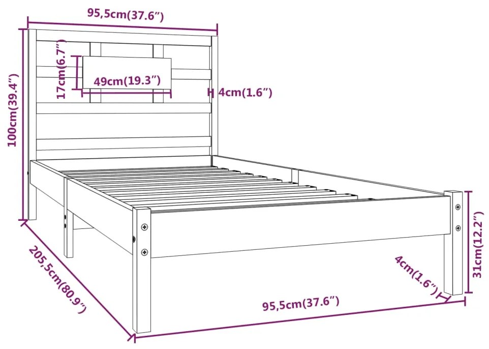 Estrutura de cama 90x200 cm madeira maciça