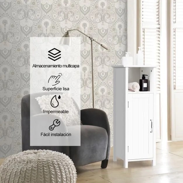 Armário para casa de banho com 3 prateleiras e porta  30 x 30 x 80 cm Branco