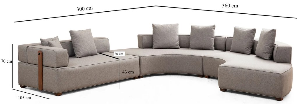 Sofá de Canto Gondol – Cinzento – 360 x 300 cm