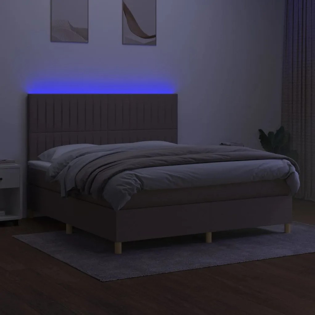 Cama box spring colchão/LED 160x200 cm tecido cinza-acastanhado