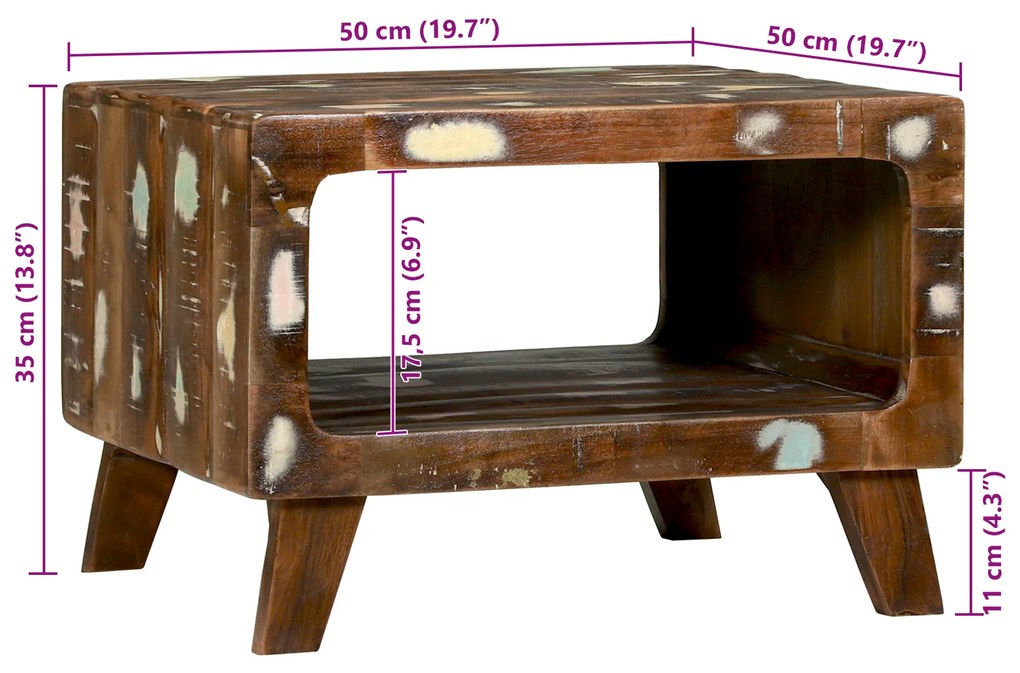 Mesa de Café 50x50x35 cm Madeira Sólida Recuperada