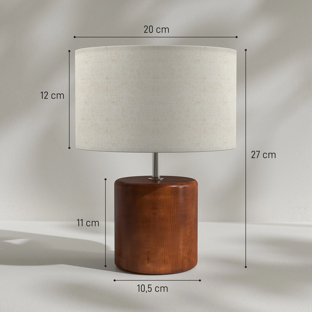 Candeeiro de Mesa Rústico com Base de Madeira Ecrã de Linho Interruptor Basculante E27 40W Ø20x27 cm Madeira e Bege