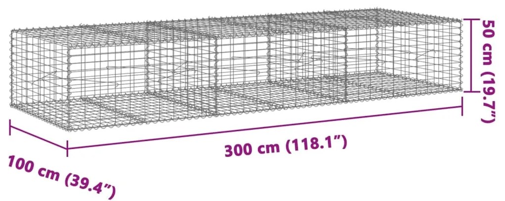 Cesto gabião com cobertura 300x100x50 cm ferro galvanizado