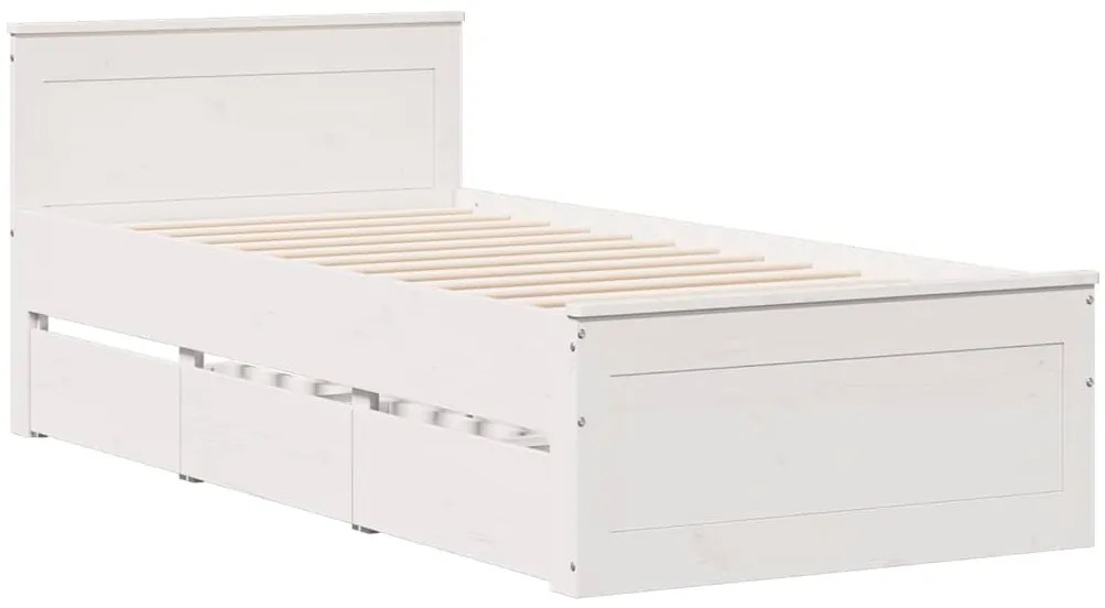 Estrutura de cama s/ colchão e c/ cabeceira pinho maciço branco