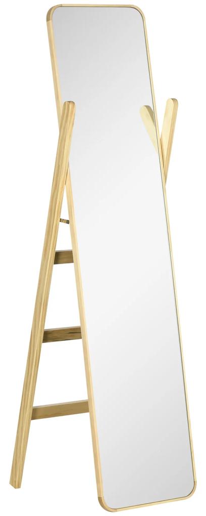 Espelho de Pé com Cabideiro Espelho de Corpo Inteiro 40x35x147cm Espelho com Estrutura de Madeira para Sala de Estar Dormitório Entrada Madeira
