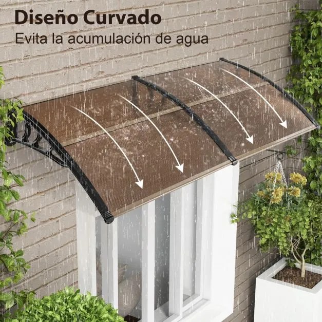 Toldo para janela 199 x 99 x 28 cm Proteção solar Chuva Neve Vento Toldo exterior para unidade de ar condicionado Castanho