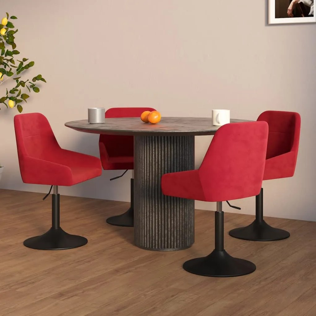 vidaXL Cadeiras de jantar giratórias 4 pcs veludo vermelho tinto