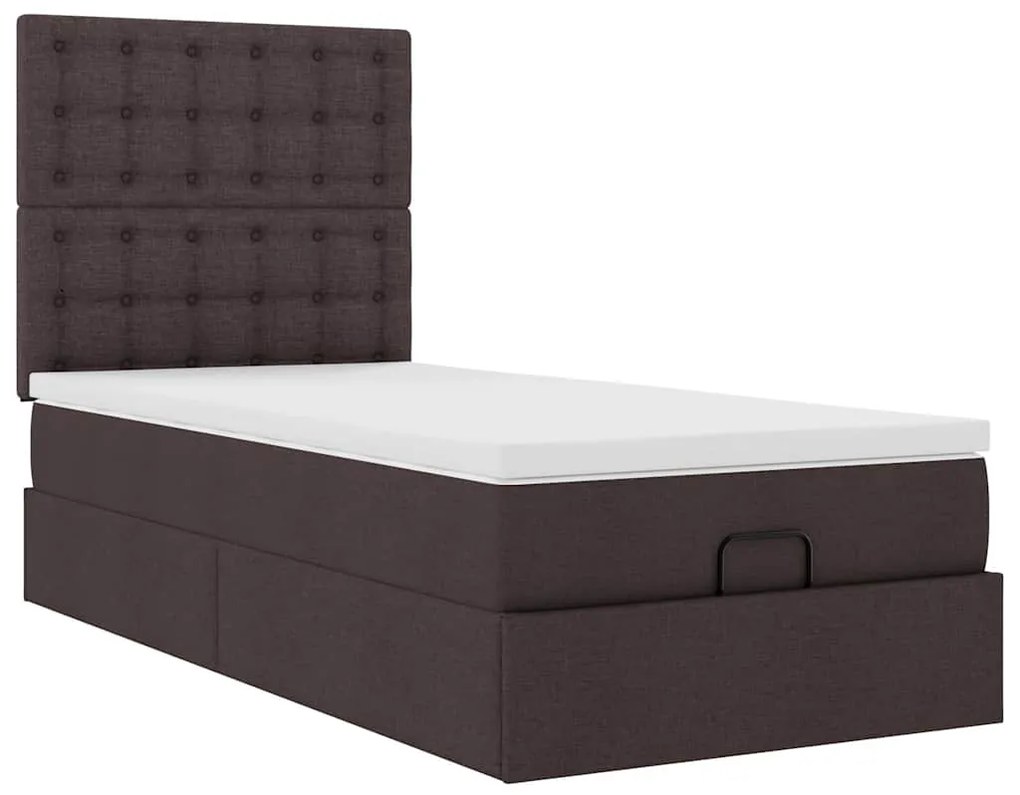 Cama otomana com colchão & LEDs 90x200cm tecido castanho escuro