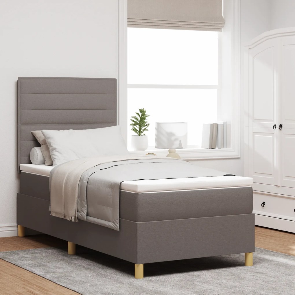 Cama Box Spring com Colchão Taupe 80x200 cm Tecido